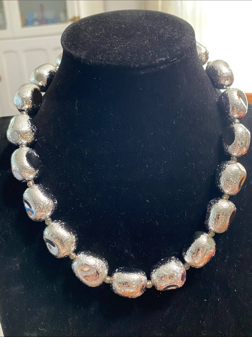 Silver Textured Bead Necklace - Women's Jewelry